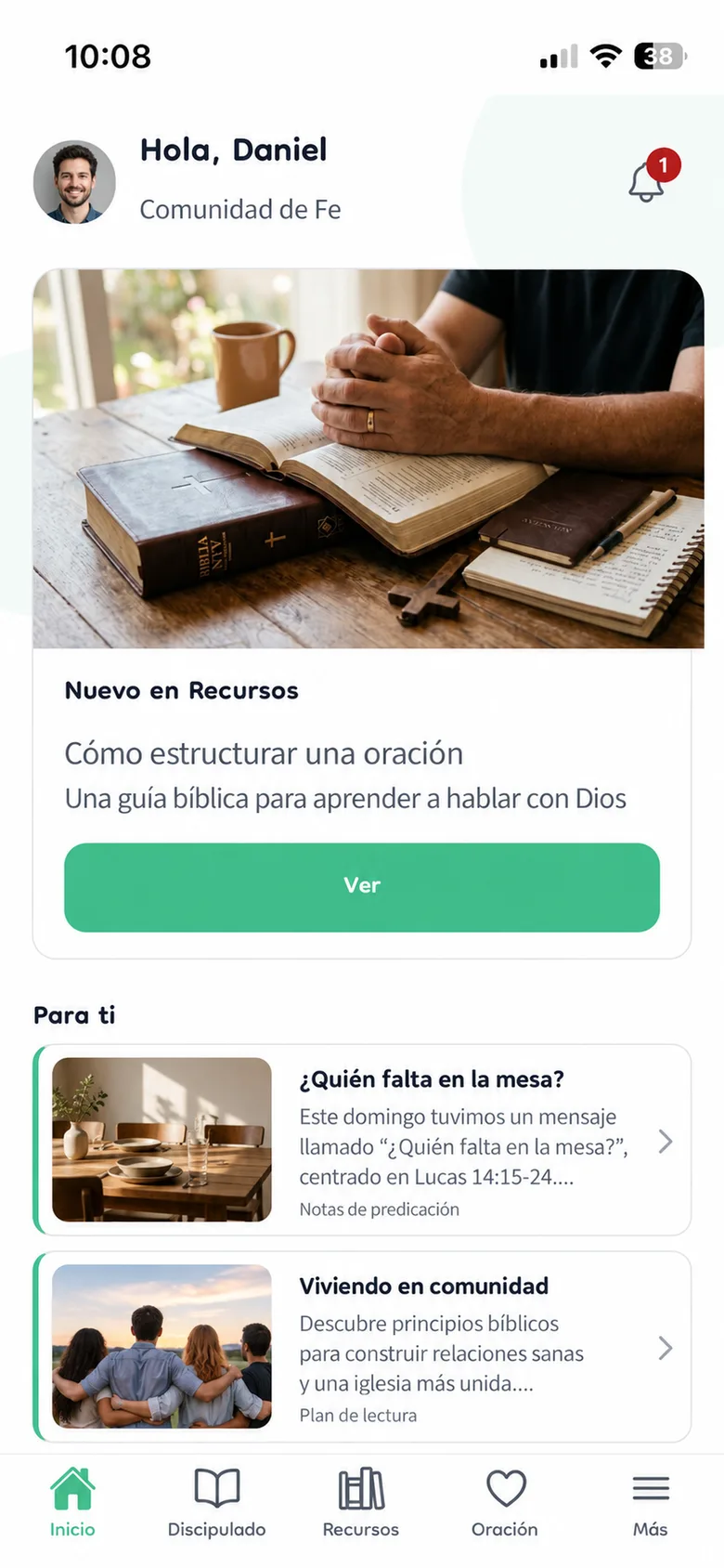 Pantalla de Inicio de la app móvil de Migglesia
